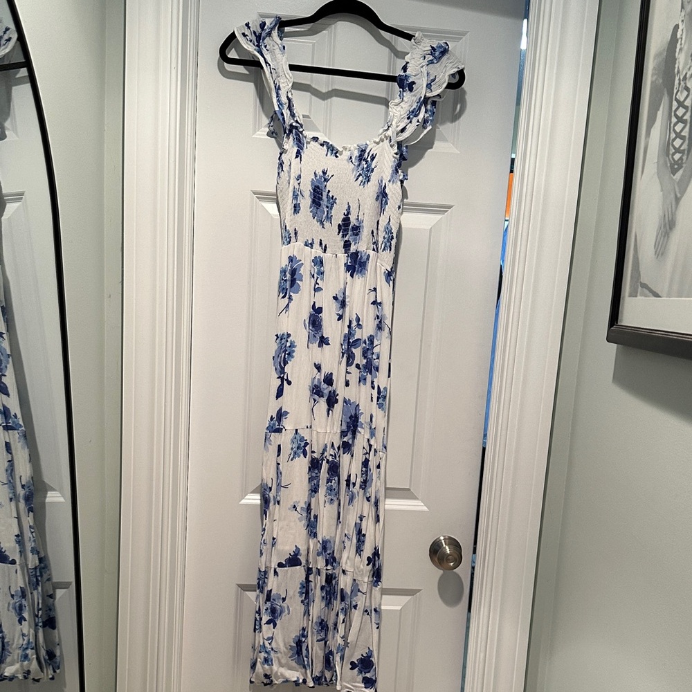 Floral Blue and White Maxi Dress